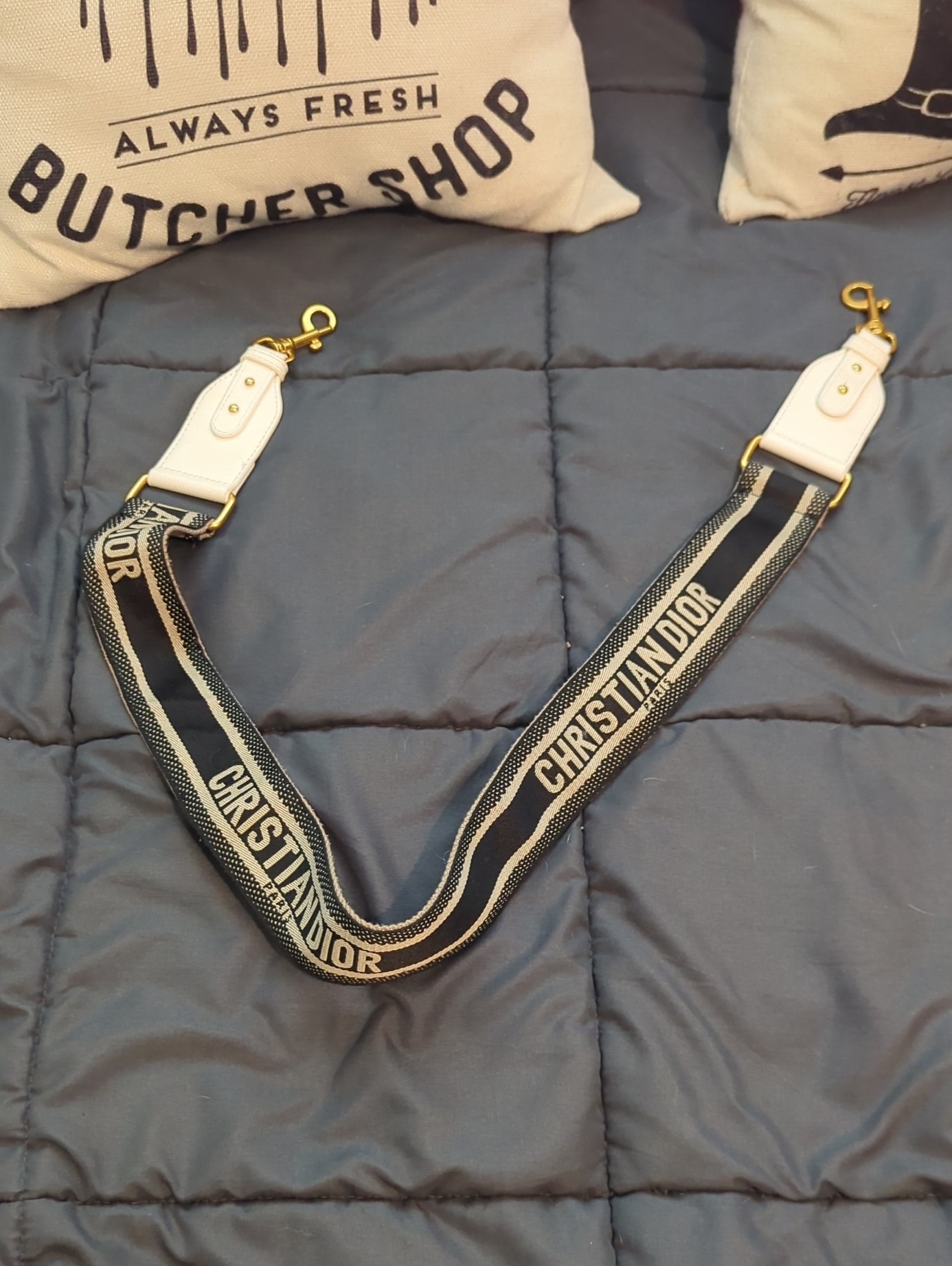 Dior Black And White Christian Dior Webbing Shoulder Strap
